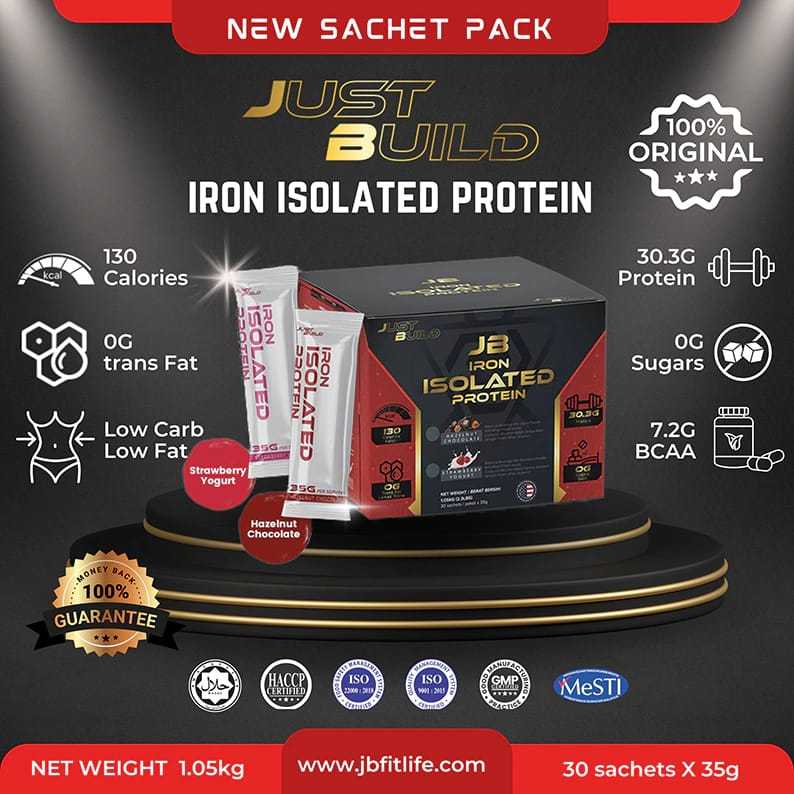 JUST BUILD IRON ISOLATE protein sachet - 30 sachets per box | Shopee ...