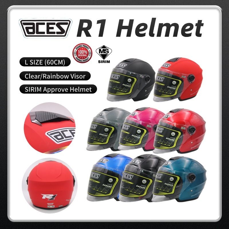 【READY STOCK】Aces R1 Motorcycle Helmet Open Face with Clear/Rainbow ...