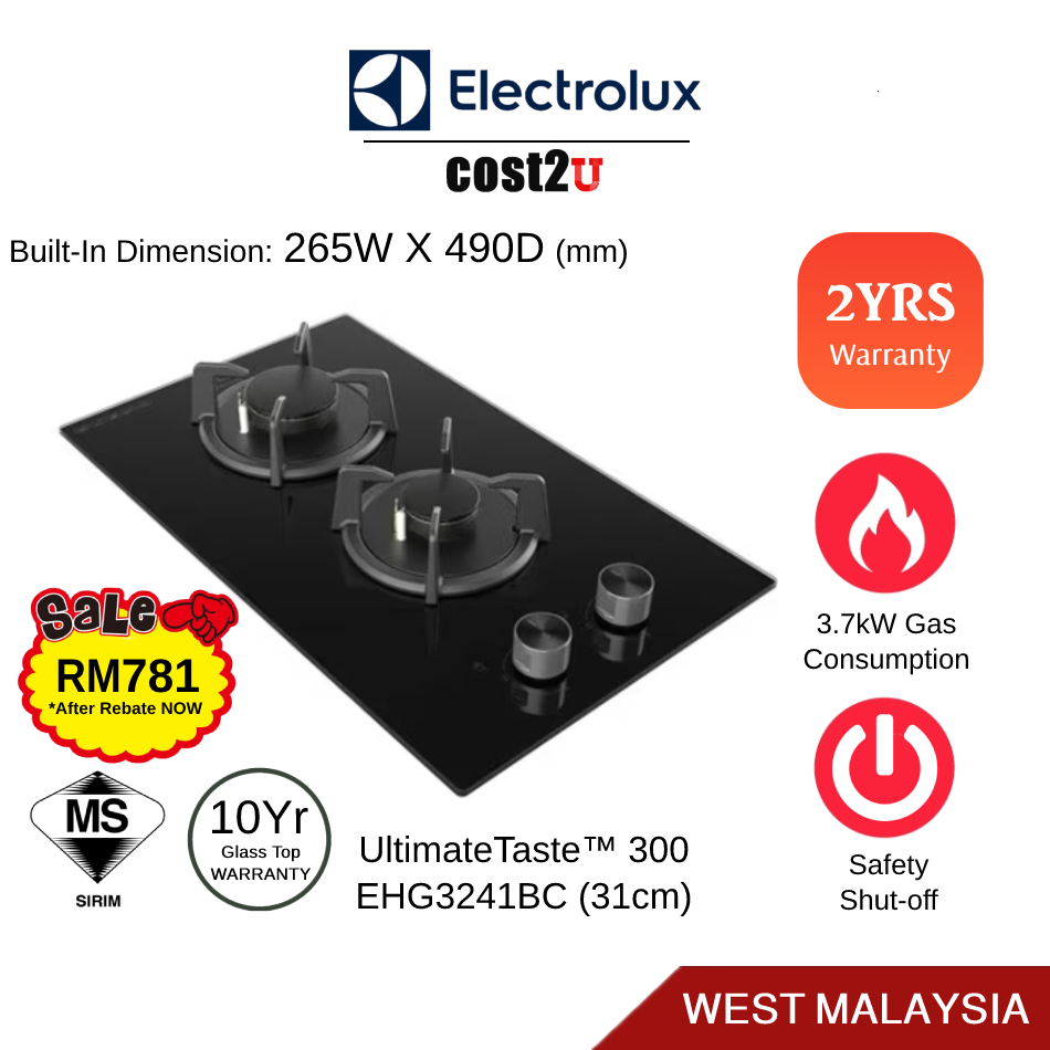 Electrolux Domino 31cm UltimateTaste 300 BuiltIn Gas Hob EHG3241BC