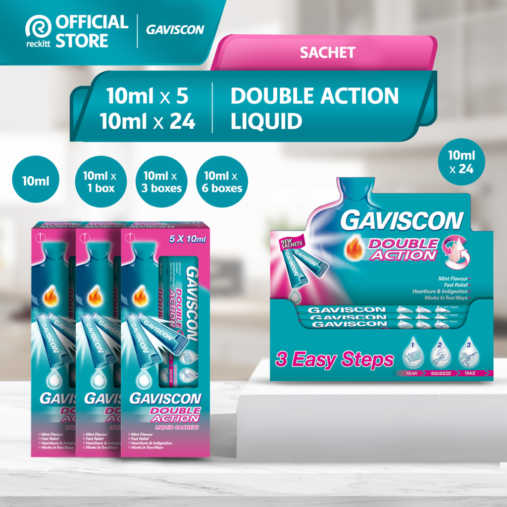 Gaviscon Double Action Liquid Sachet 10ml/10ml x5 (Fast soothing relief ...