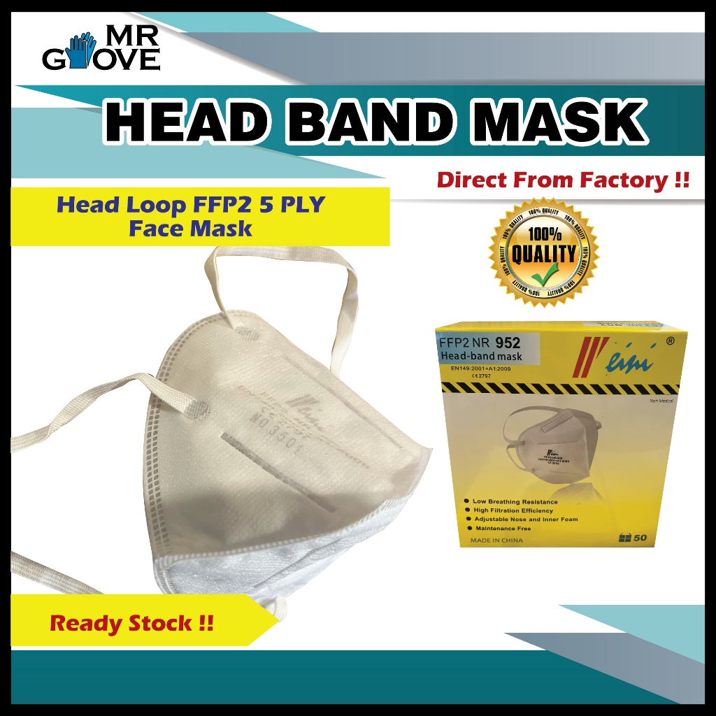 HeadLoop Face Mask 5Ply Disposable FFP2 NR 952 HEADBAND FACEMASK ...