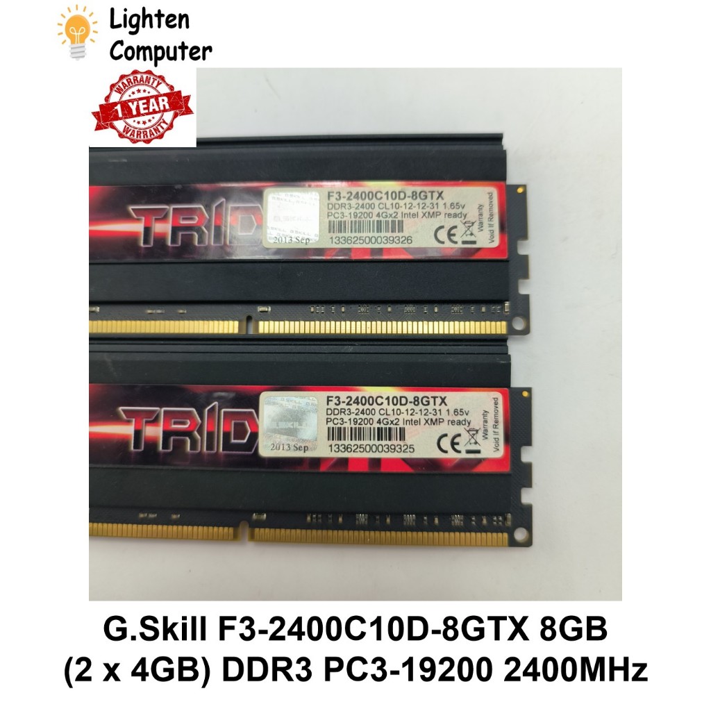 USED】 G.Skill F3-2400C10D-8GTX 8GB (2 x 4GB) DDR3 PC3-19200 2400MHz  TridentX Series CL10--12-12-31 1.65V | Shopee Malaysia