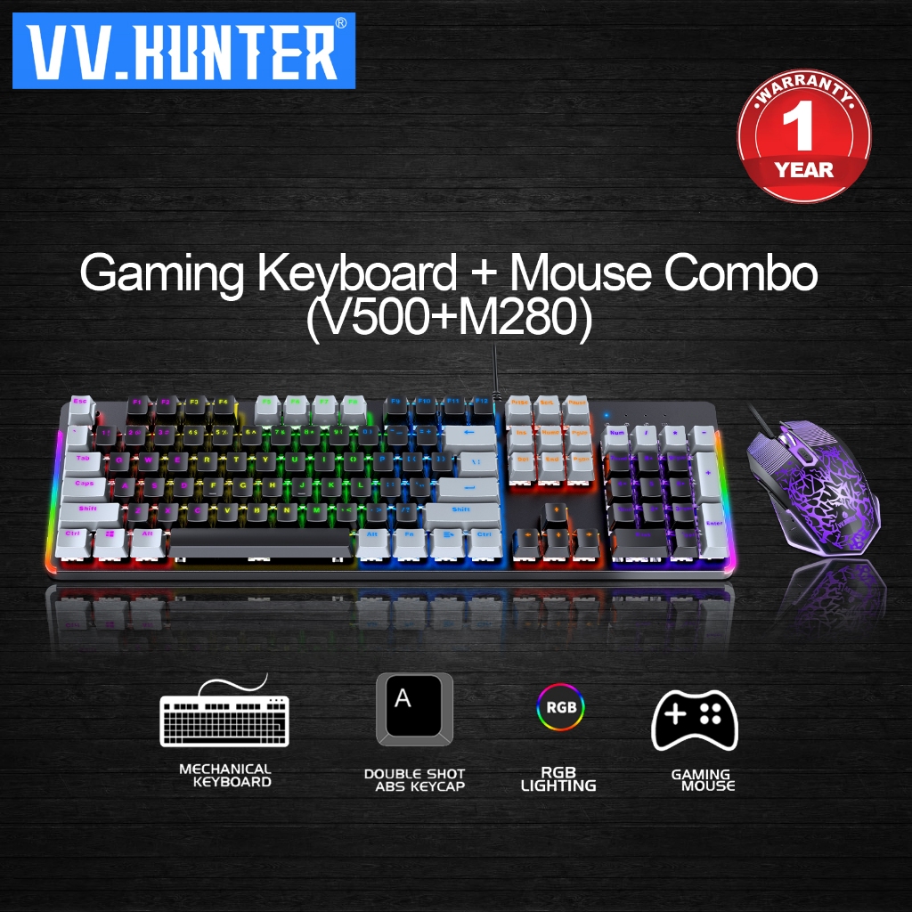 VV.Hunter Mechanical Gaming Keyboard Mouse Combo (V500+M280) | Shopee ...