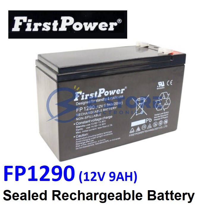 FirstPower 12V 9Ah Rechargeable Sealed Lead Acid Battery - FP1290 ...