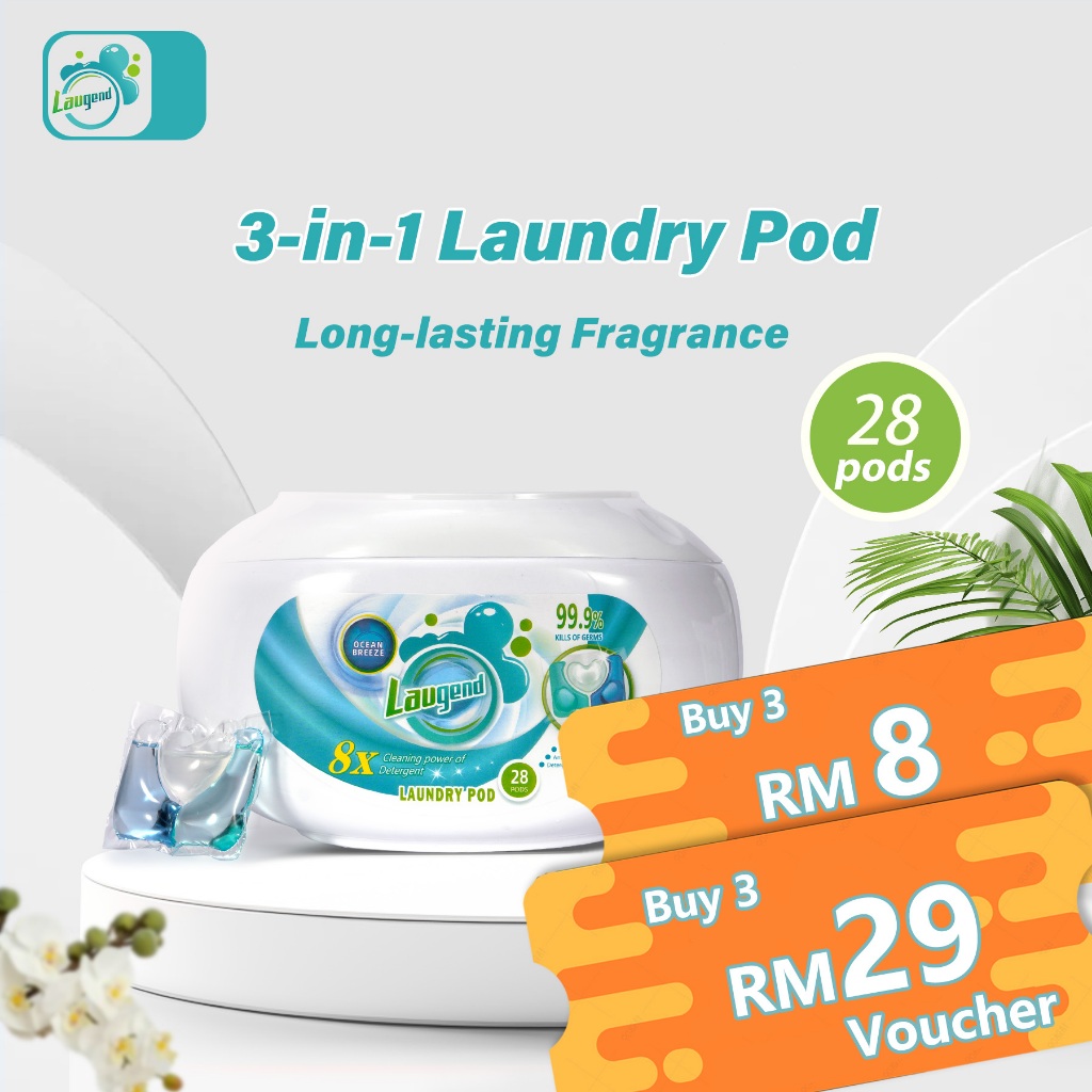 Laugend 3in1 Laundry Pod, 8x Cleaning Power Fresh Laundry Pods (28pcs