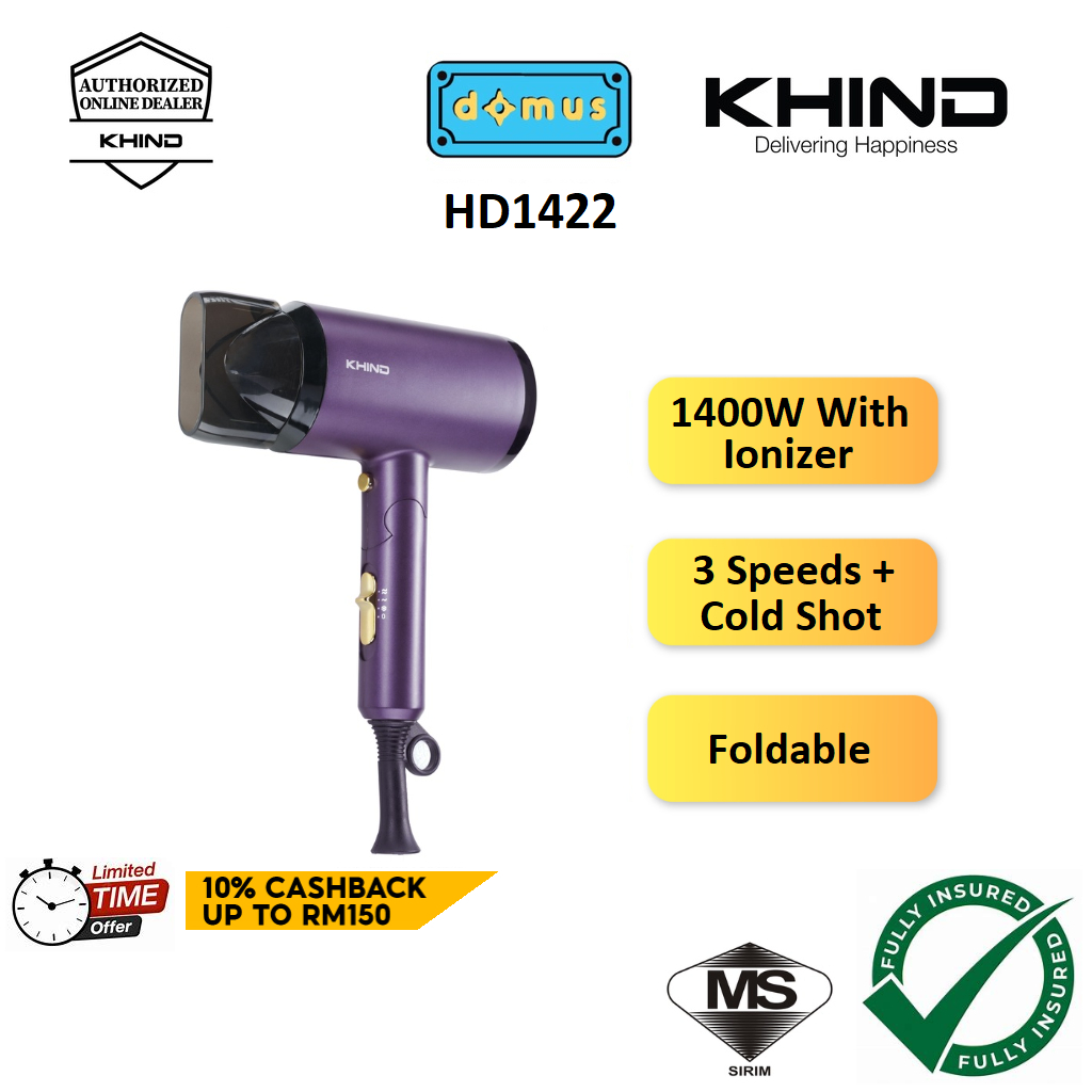 Khind Foldable Handle Hair Dryer 1400W with Ionizer HD1422 Non Ionizer ...