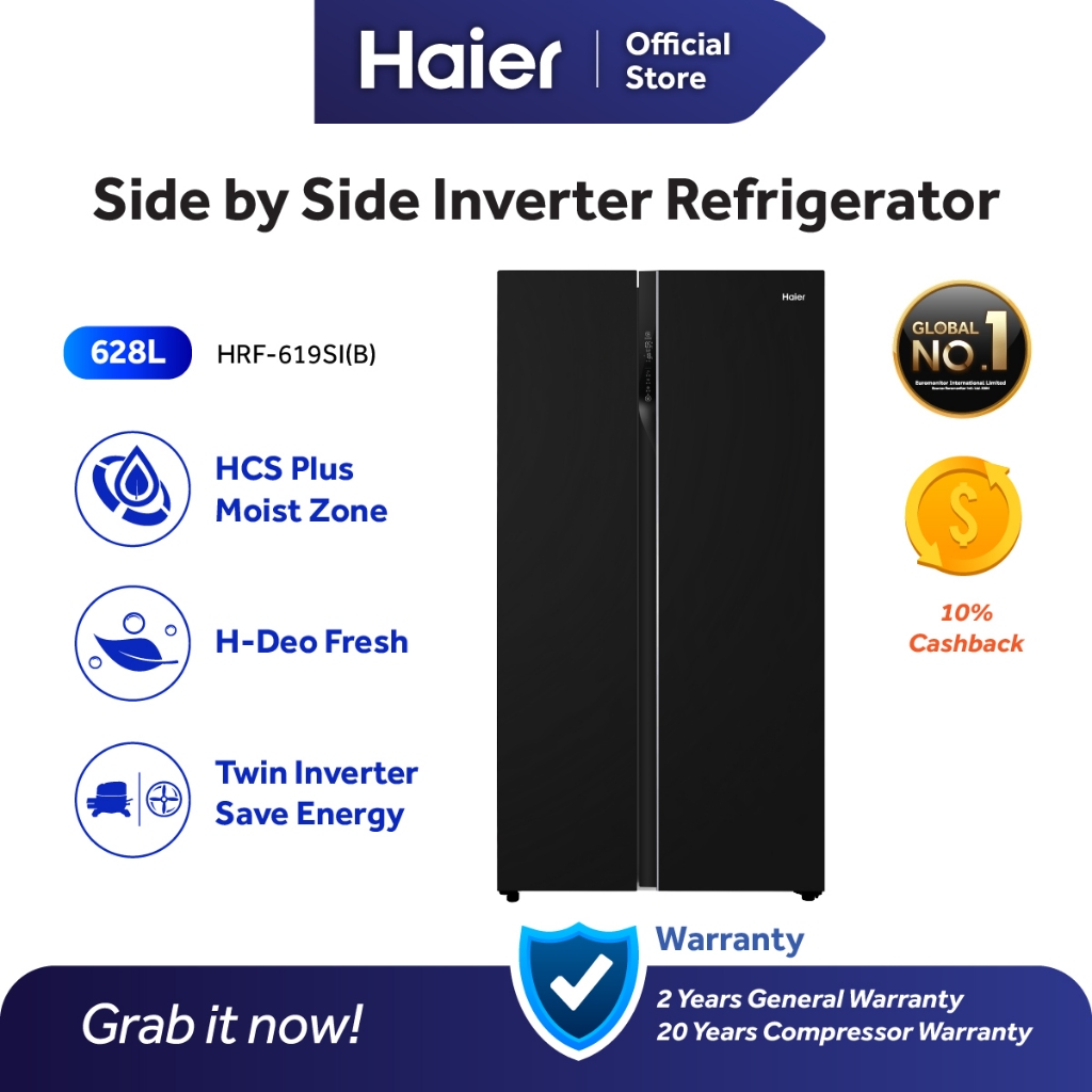 Haier 628L Twin Inverter Side By Side Refrigerator Glass Door DEO Fresh