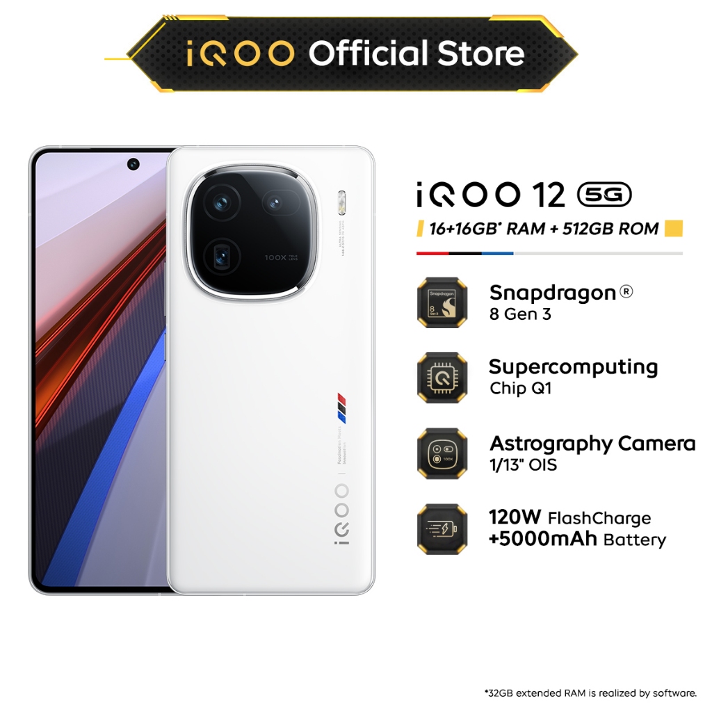 New Launch vivo iQOO 12 5G 16GB+16GB EXTENDED RAM+512GB ROM| 1st Snapdragon  8 Gen 3| Supercomputing Chip Q1| 50 MP | Shopee Malaysia