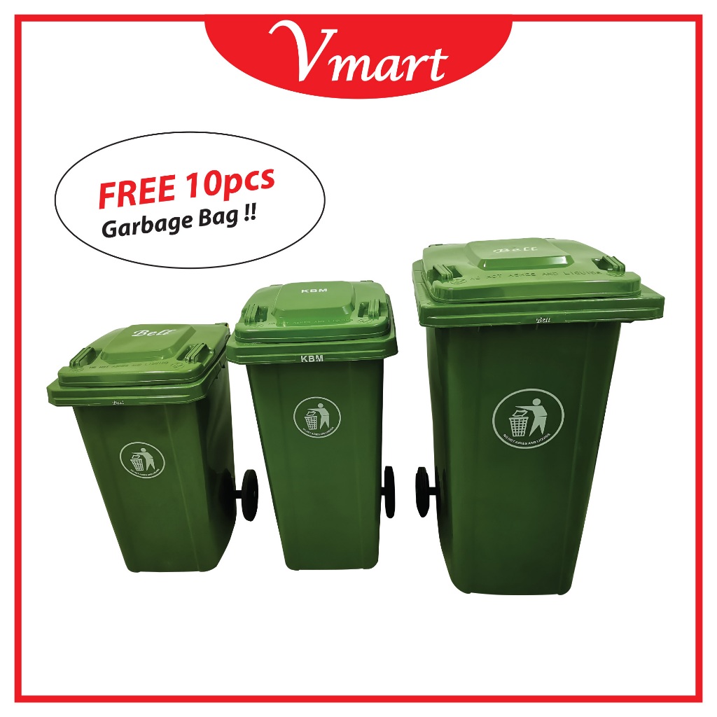 [100L / 120L / 240L] Big Green Plastic Dustbin / Tong Sampah Besar ...