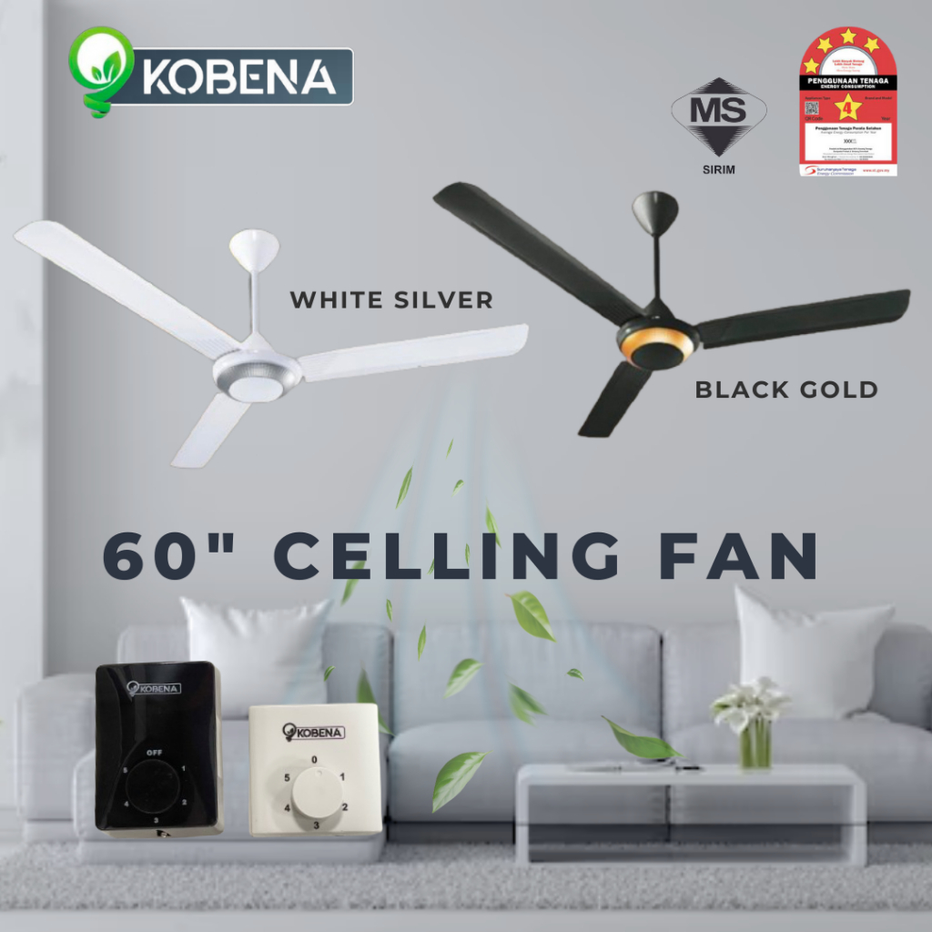 Kobena 60Inch Ceiling Fan Kipas Siling 3 Blades Pure Copper Motor