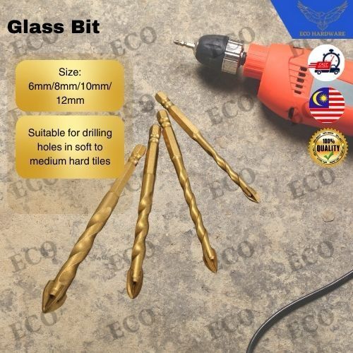 Hex Shank Glass Bits (6MM/8MM/10MM/12MM) Wall Hole Drilling Tool Cross