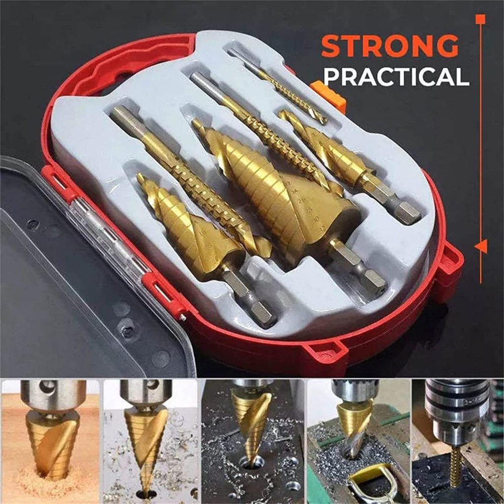 6-Piece HSS Titanium Coated Step Drill Set With Triangular Handle For ...