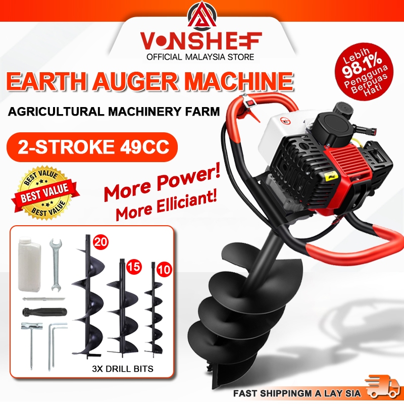 Gasoline Earth Auger Machine 3800W 68CC 2-Stroke DRILL Making Holes ...