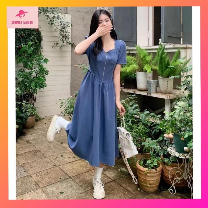 sachin and babi light blue dress Summer Casual Loose Dresses Women Cotton Linen Baggy Dress Solid Round main image 1