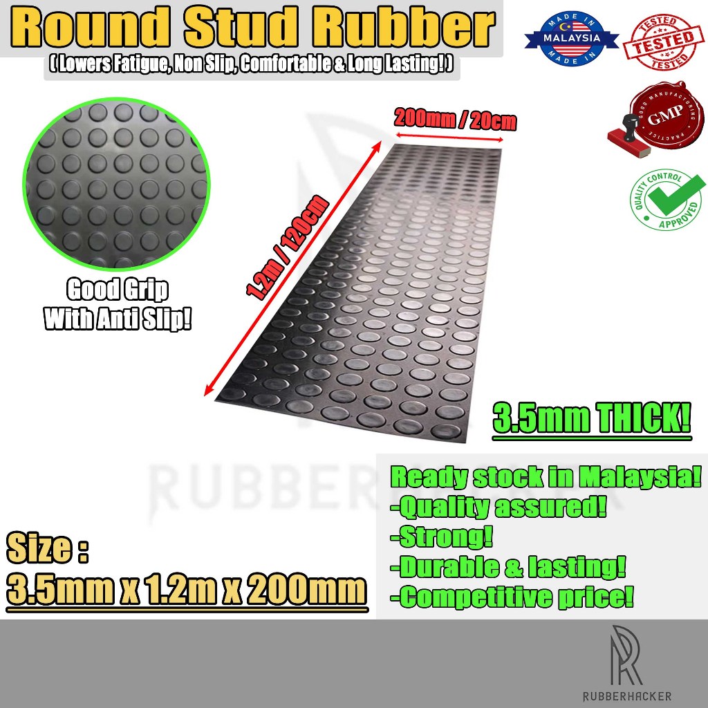 Round Stud Rubber Floor Mat 3.5mm x 1.2m x 200mm Anti slip, Fatigue ...