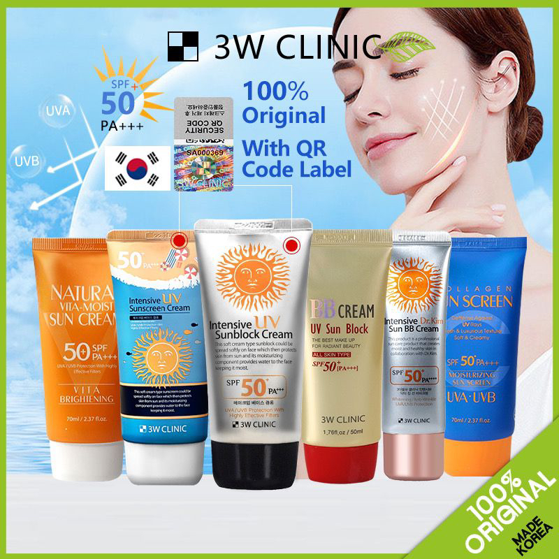 3W Clinic Intensive UV Sun Block Cream / Collagen Sunscreen / Natural ...