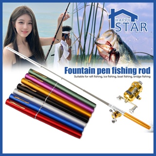 Mini Pocket Pen Fishing Rod Pole + Reel Aluminum Red