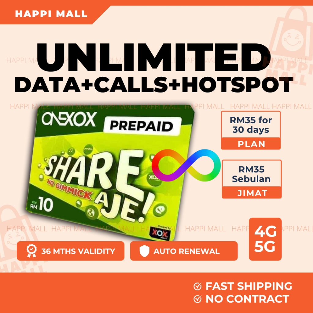 ONEXOX Unlimited Data Hotspot Simkad + Unlimited Call, Digi