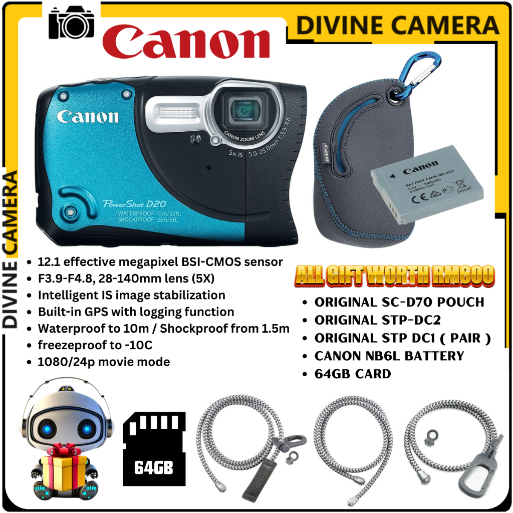 Canon PowerShot D20 12.1 MP CMOS Waterproof Digital Camera