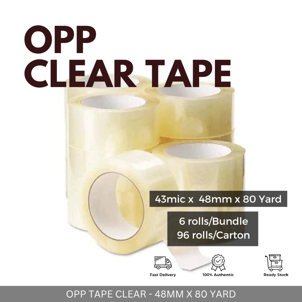 CLEAR OPP TAPE 43MIC X 48MM X 80 Y PACKAGING TAPE | Shopee Malaysia