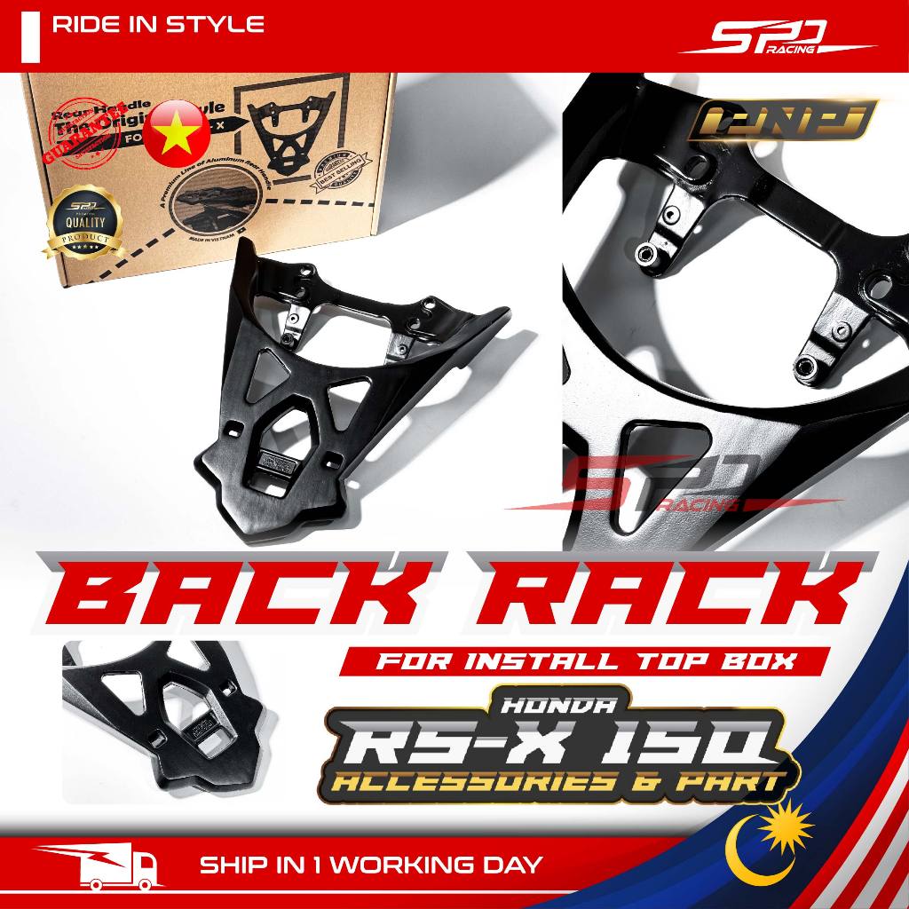 RSX Back Rack Aluminium Matt Black For Install Top Box PNP For HONDA RS ...