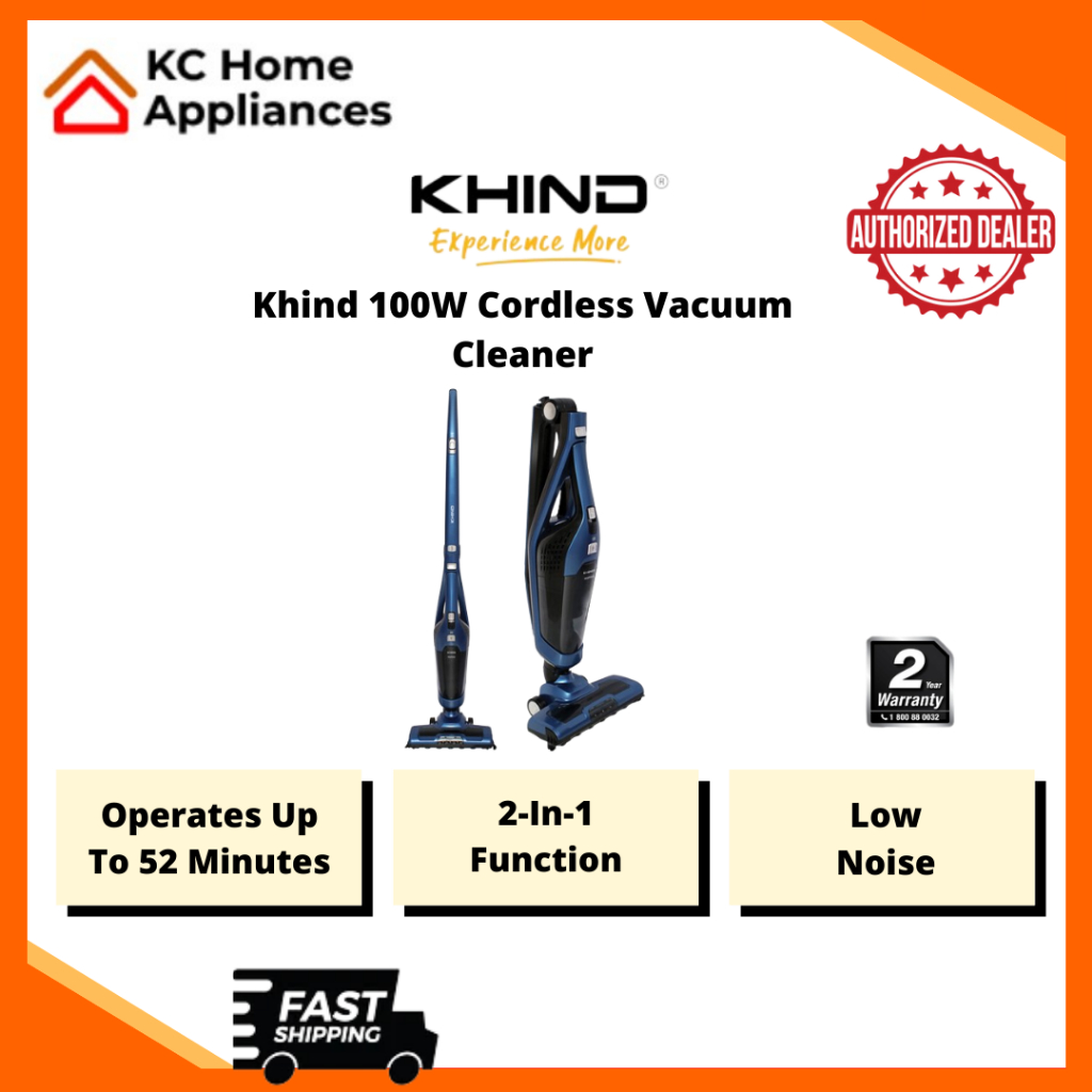 Khind Cordless Vacuum Cleaner 100W Operates Up To 52Mins 2in1