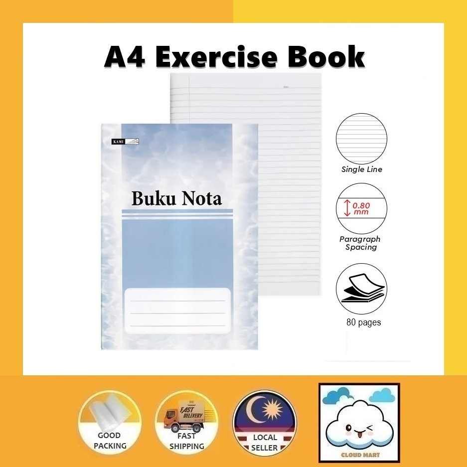 KAMI A4 80 Pages Soft Card Cover Single Line Exercise Book/ Note Book ...