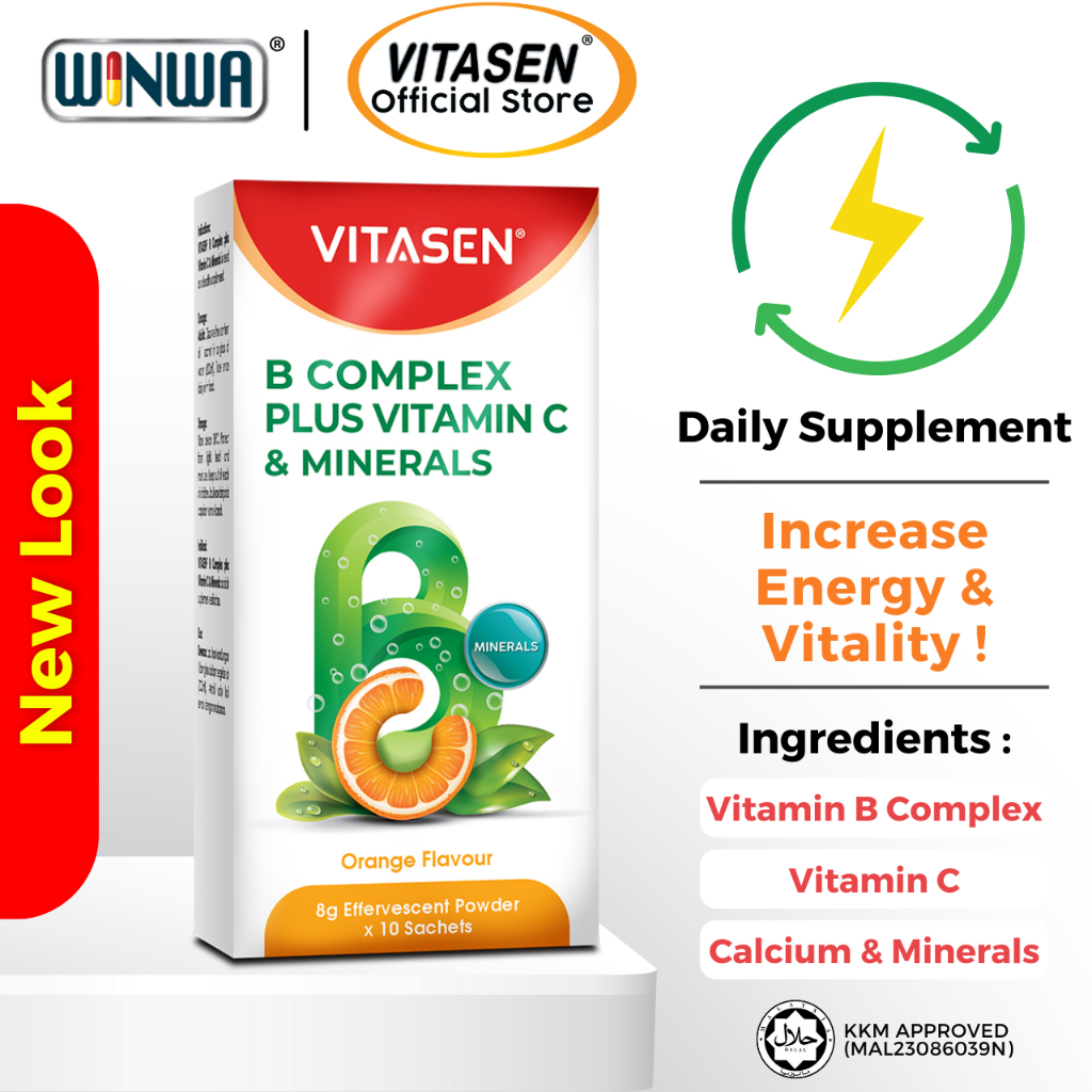 Vitasen B Complex Plus Vitamin C & Minerals Effervescent Powder Sachet ...