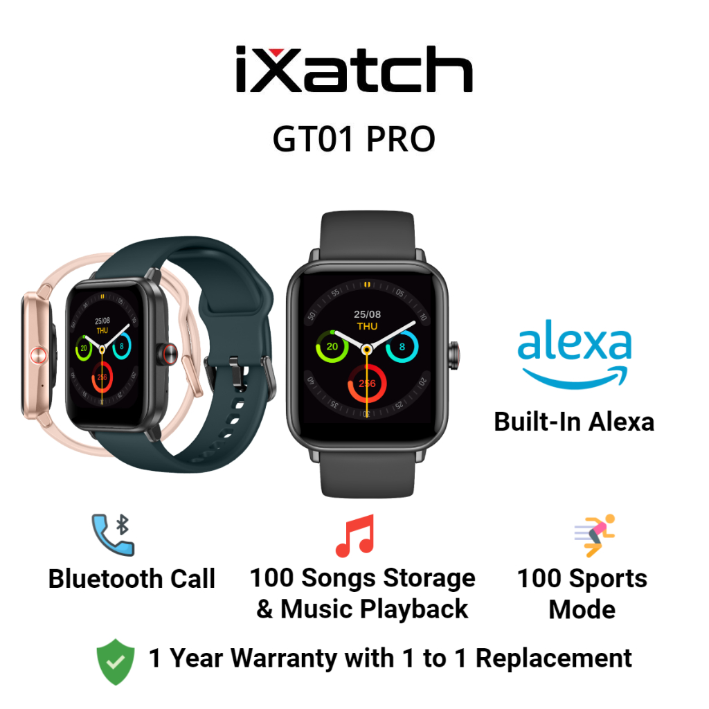ixatch GT01 Pro Smartwatch | Bluetooth Call & Alexa | Music Storage ...