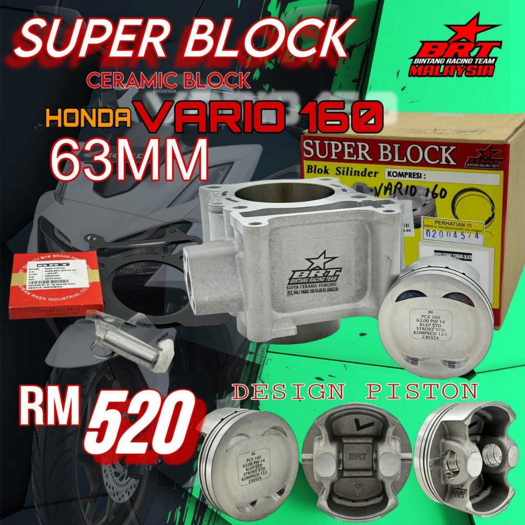BRT RACING CERAMIC BLOCK WITH PISTON KIT SET VARIO160 / VARIO 160 ...