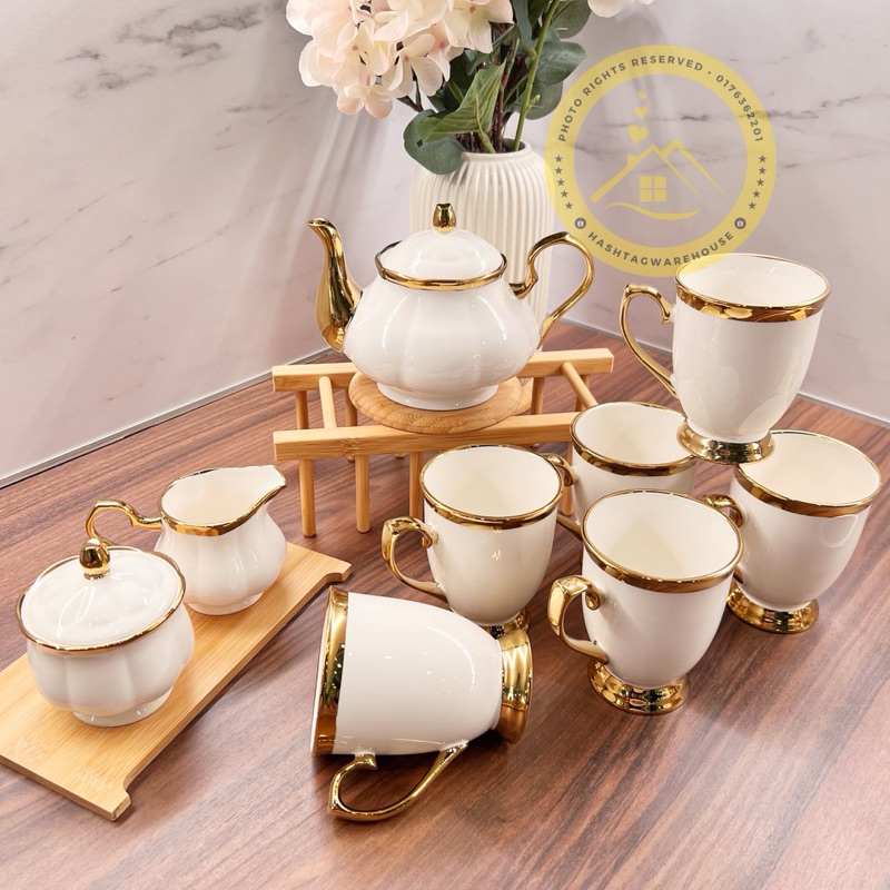 EXQUISITE GOLD 👑 9pcs Royal Coffee Set Fine Porcelain Tea & Dessert Set ...