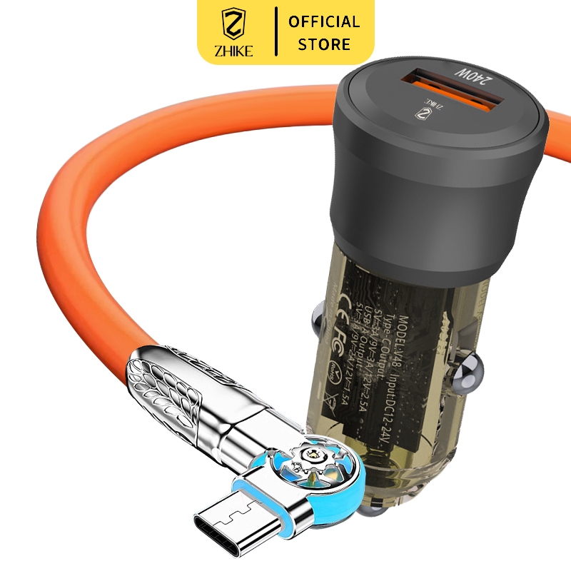 ZHIKE Car Charger Type C Micro USB iOS Port For Car - Orange/Blue/Black ...