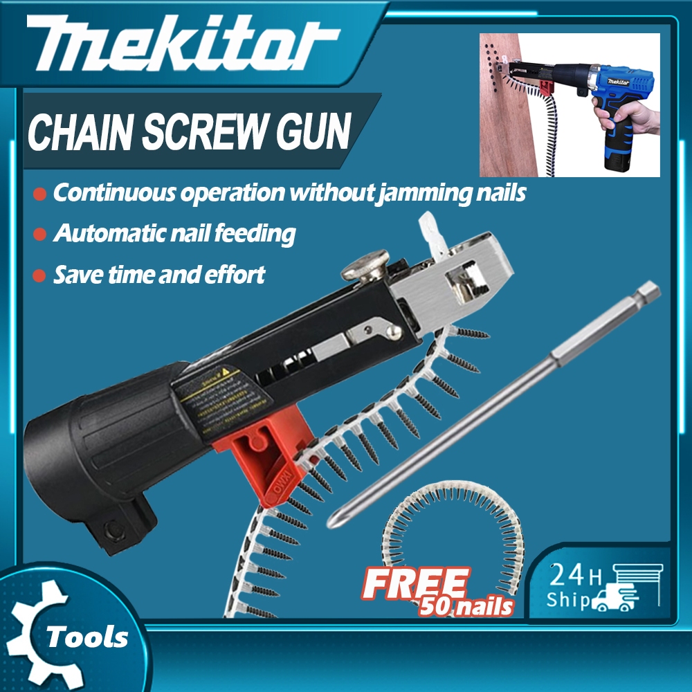Mekitor chain screw gun nail gun adapter mesin tembak paku 50pcs ...