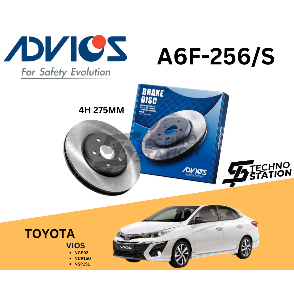 ADVICS Heavy Duty A6F-256/S Brake Disc Rotor Set Toyota Vios NCP93/150 ...