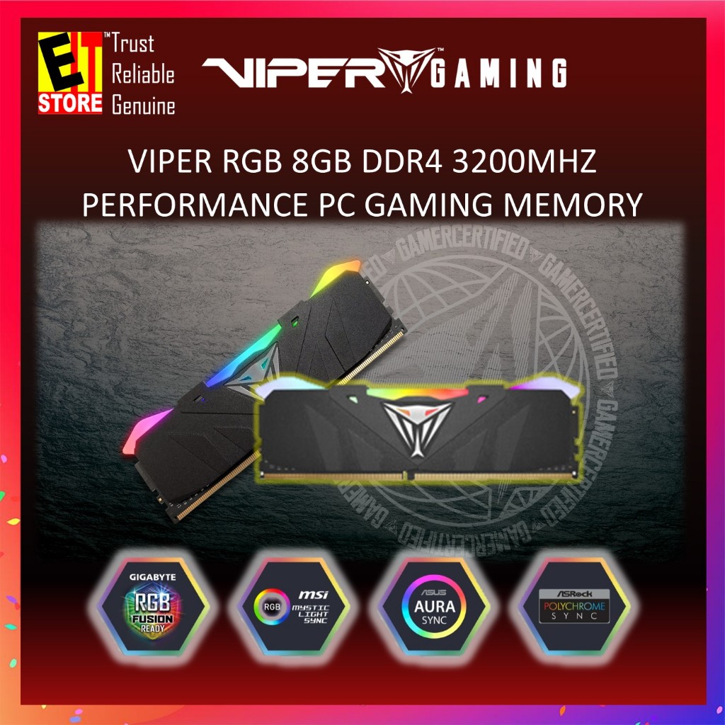 Patriot Viper 8GB RGB DDR4 3200 MHz DIMM Memory Module /GAMING PC RAM ...