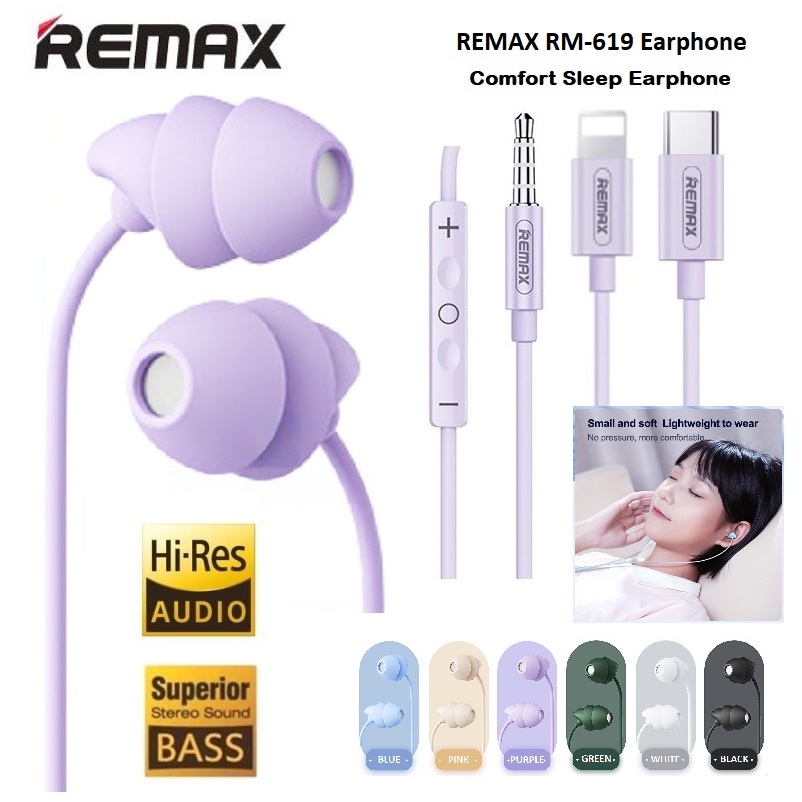 Remax Earphone RM-619 Comfort Sleep In-Ear Earbuds Headphone Anti-Noise ...