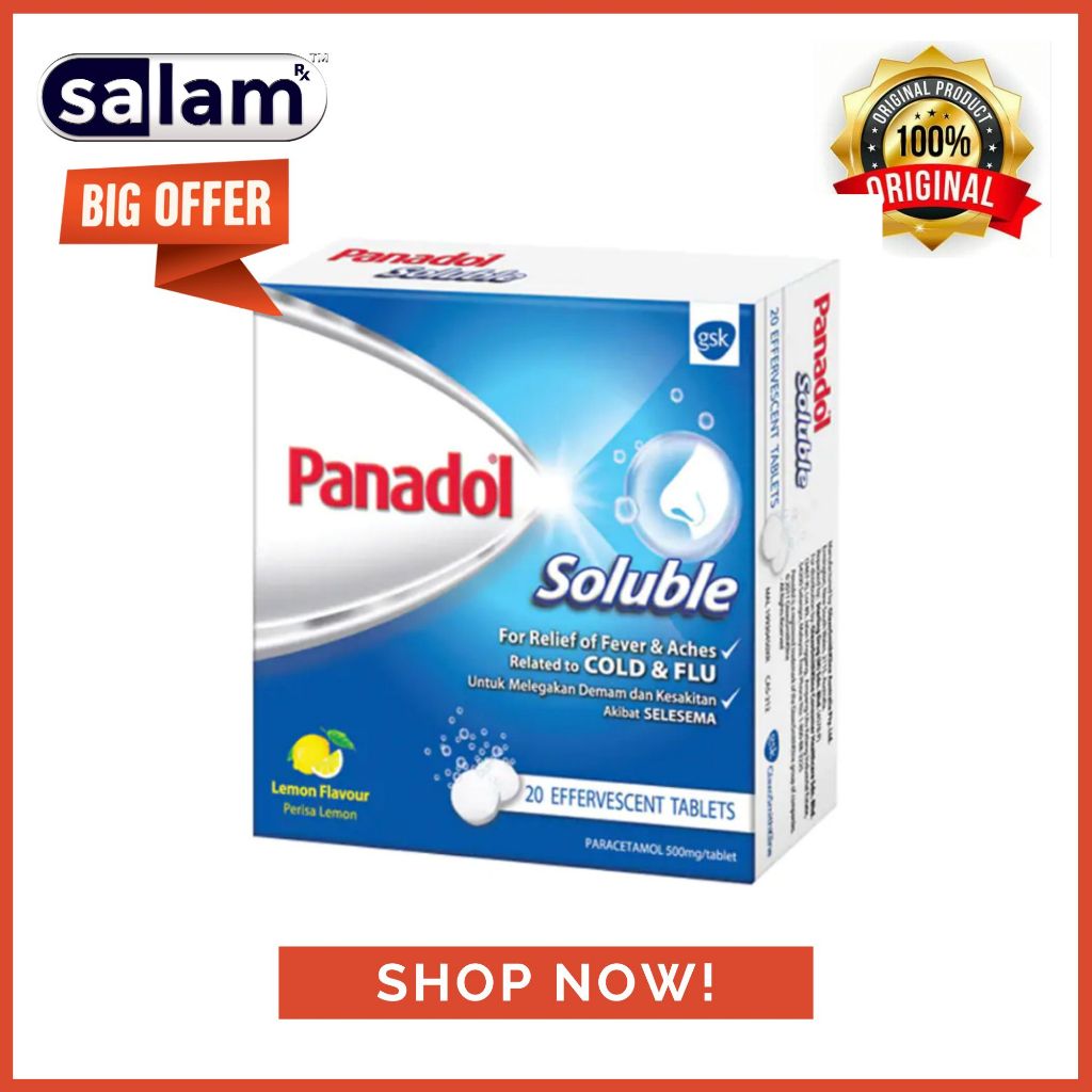 PANADOL SOLUBLE TABLET 500MG (LEMON) - STRIP 4'S / STRIP 20'S [EXP: 01/ ...