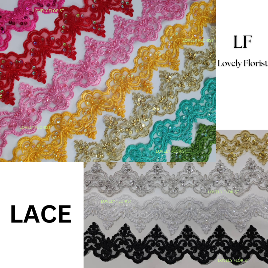 LACE RENDA BAJU KURUNG CLOTH CLOOTH BORDER CORAK GOLD SILVER WHITE ...