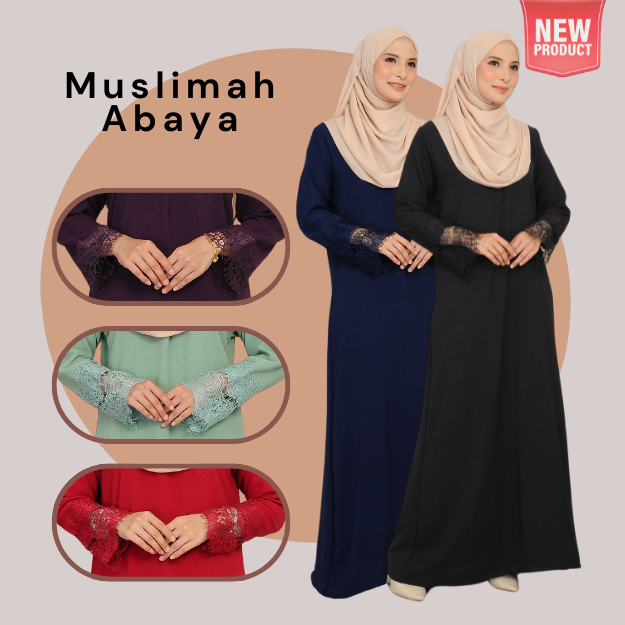 ABAYA Muslimah Lace Embroidery Maxi Dress Plain Baju Raya CEY 2024 ...