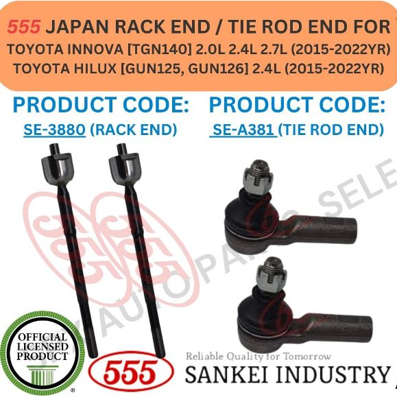555 GENUINE JAPAN TIE ROD END / RACK END FOR TOYOTA INNOVA [TGN140] '15 ...