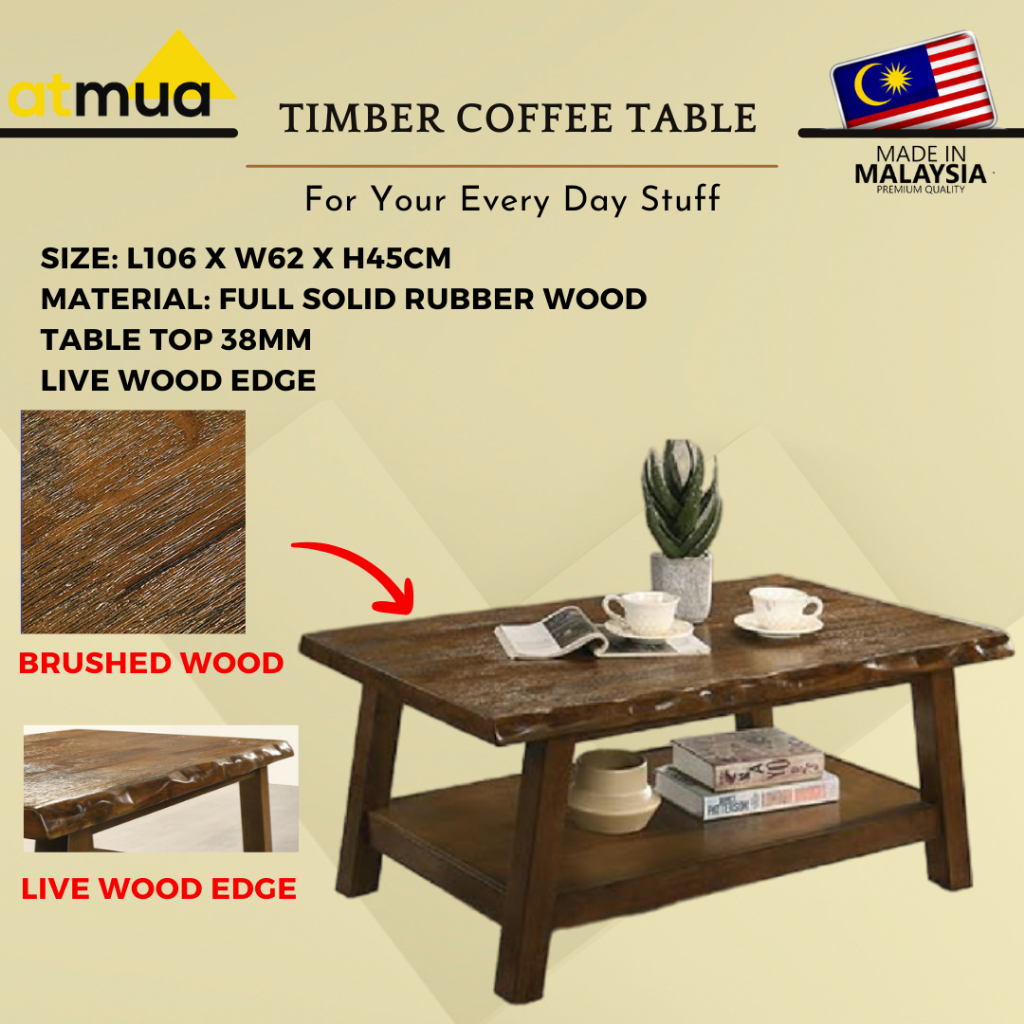 Atmua Furniture Timber Coffee Table Solid Rubber Wood Coffee Table Meja ...
