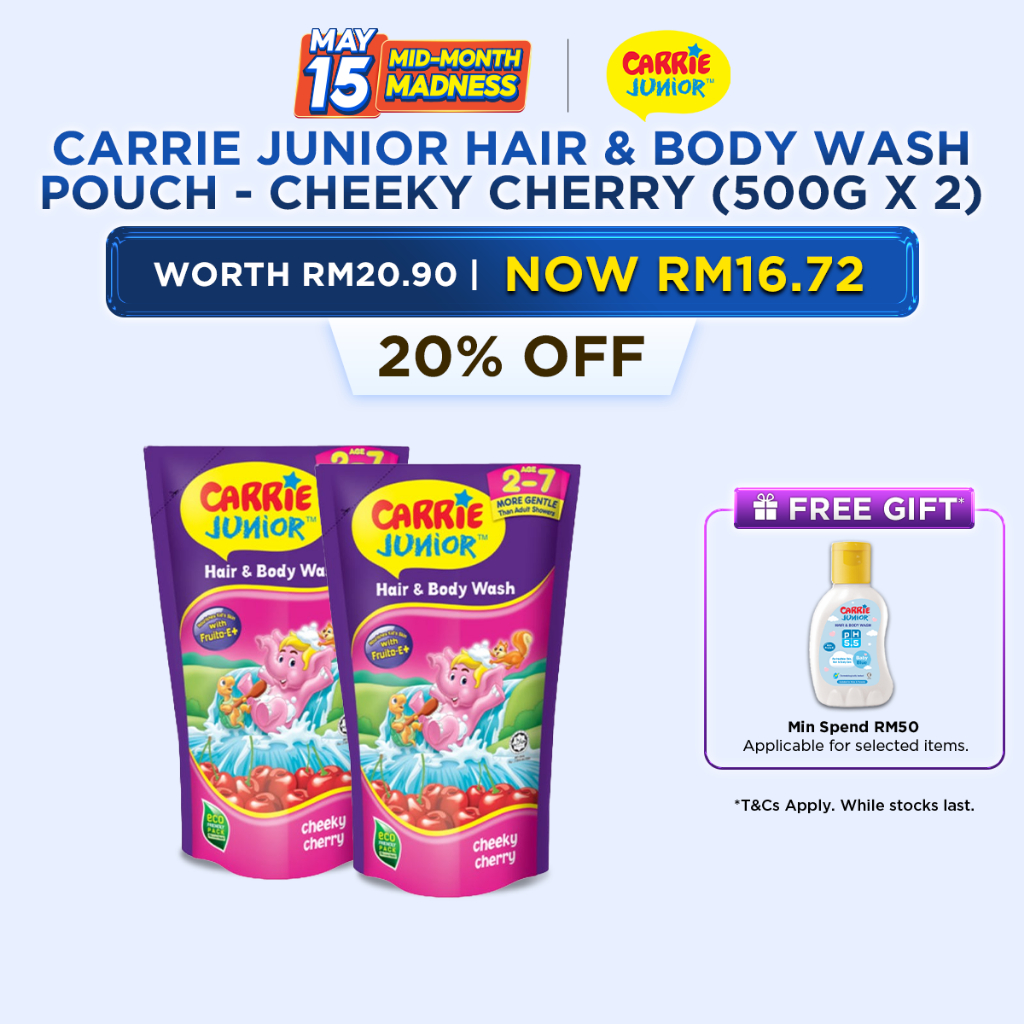 Carrie Junior Hair & Body Wash Pouch - Cheeky Cherry (500g X 2) [Twin ...