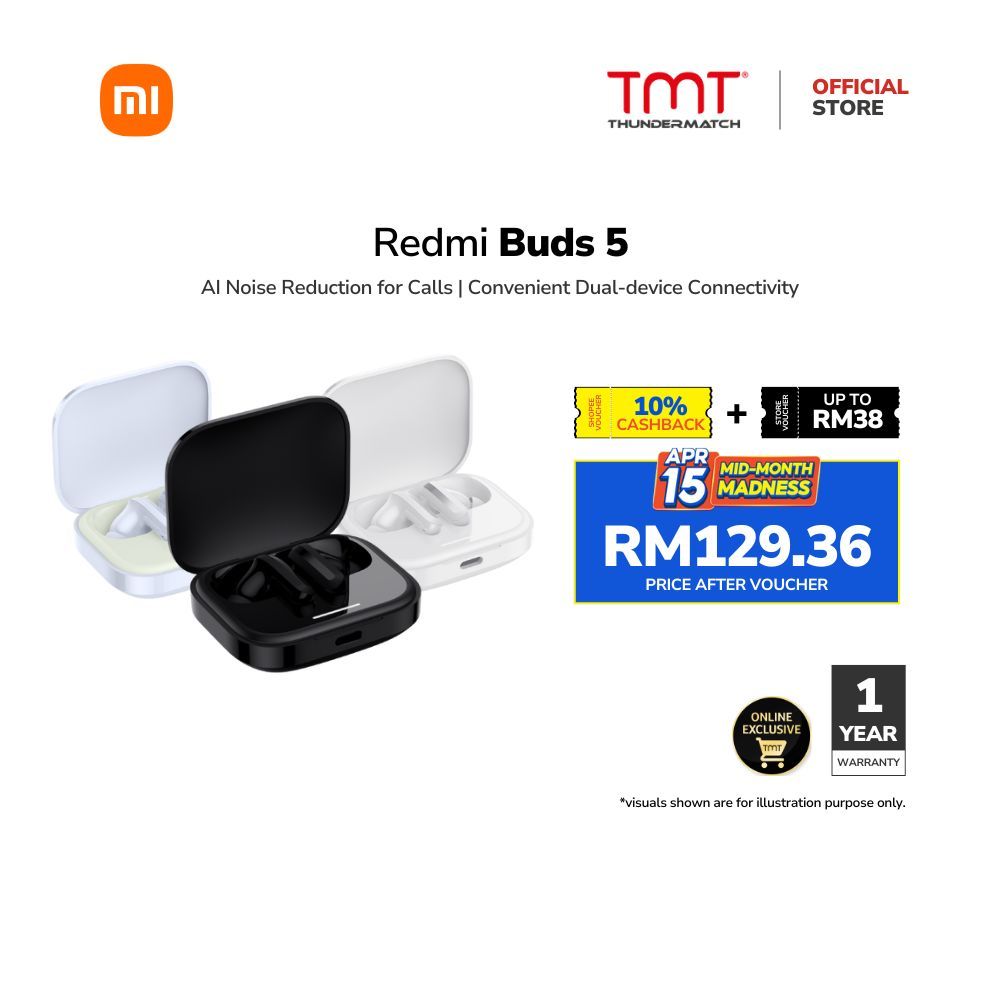 Xiaomi Redmi Buds 5 Wireless Earbuds | 12.4mm Dynamic Driver | AI Noise  Reduction for Calls | Convenient Dual-device Connectivity | Shopee Malaysia