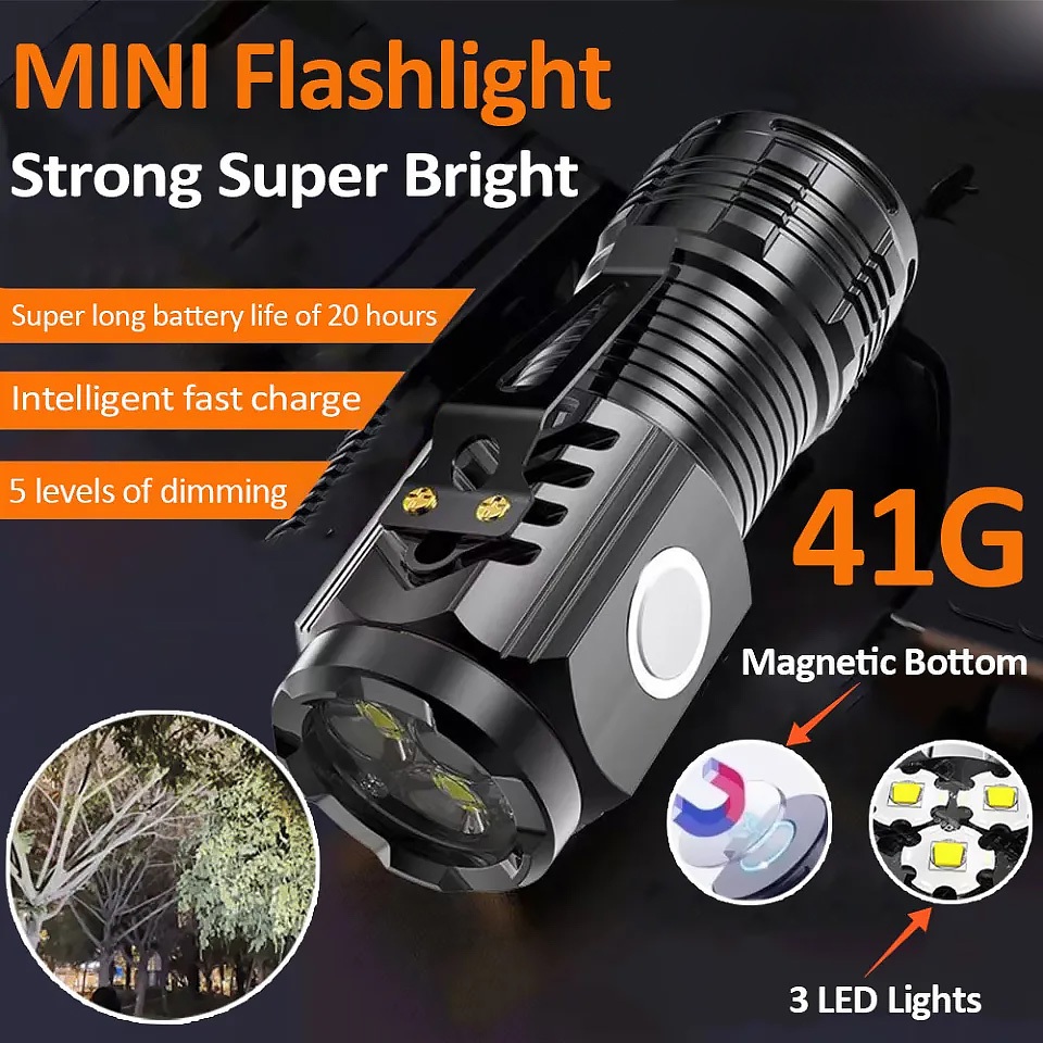 Lampu Suluh LED Mini Torch Light 5 Modes Brightness Strong Magnetic ...