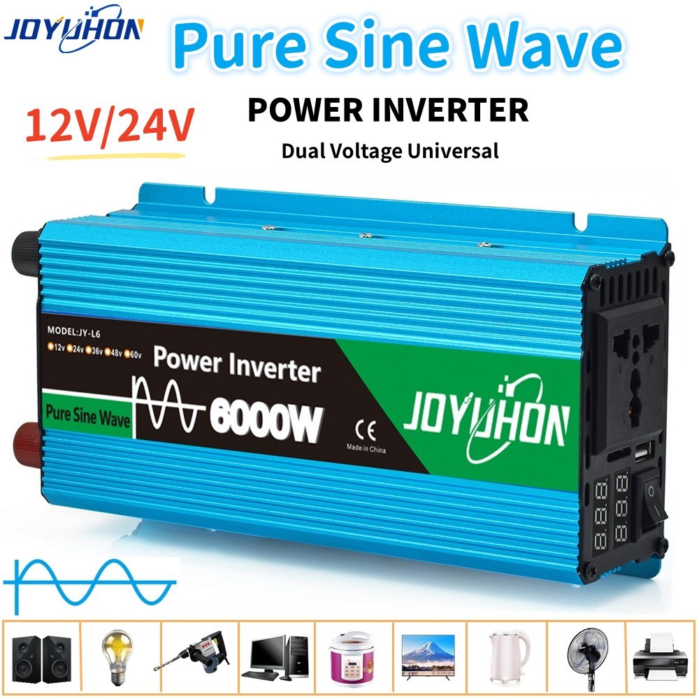 JOYUHON 6000W Car Power Inverter DC 12V/24V to AC 220V Pure Sine Wave ...