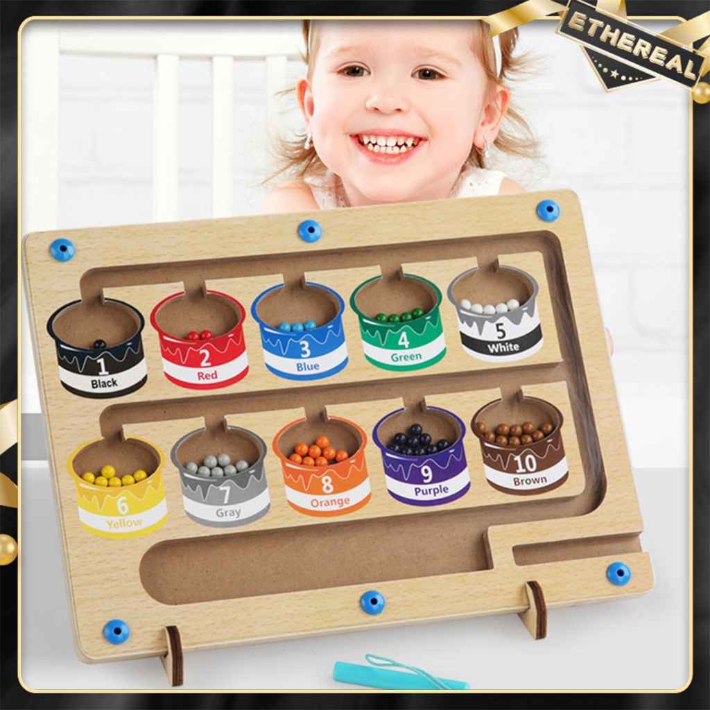Magnetic Color & Number Maze Wooden Counting Sorting Toys Montessori ...