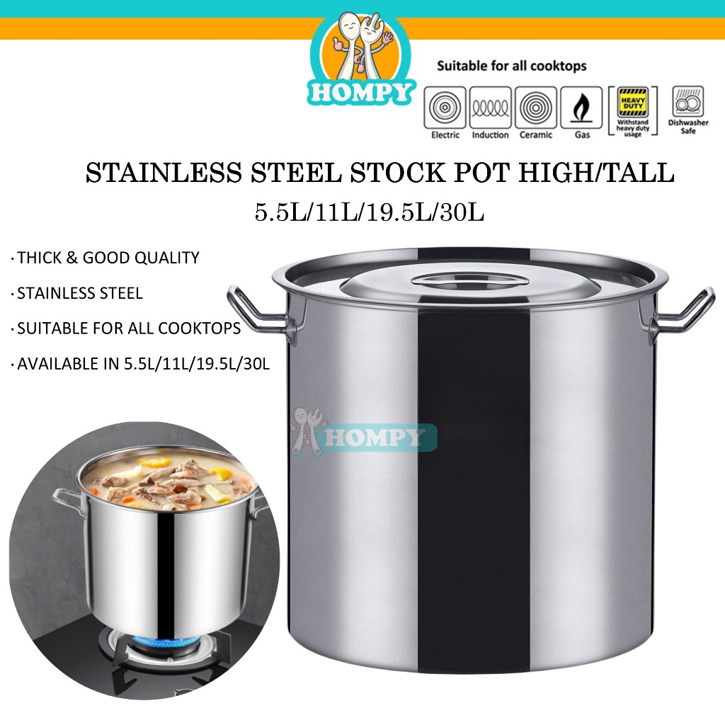STAINLESS STEEL SUS304 HIGH STOCK POT TALL STOCK POT WITH LID (5.5L ...