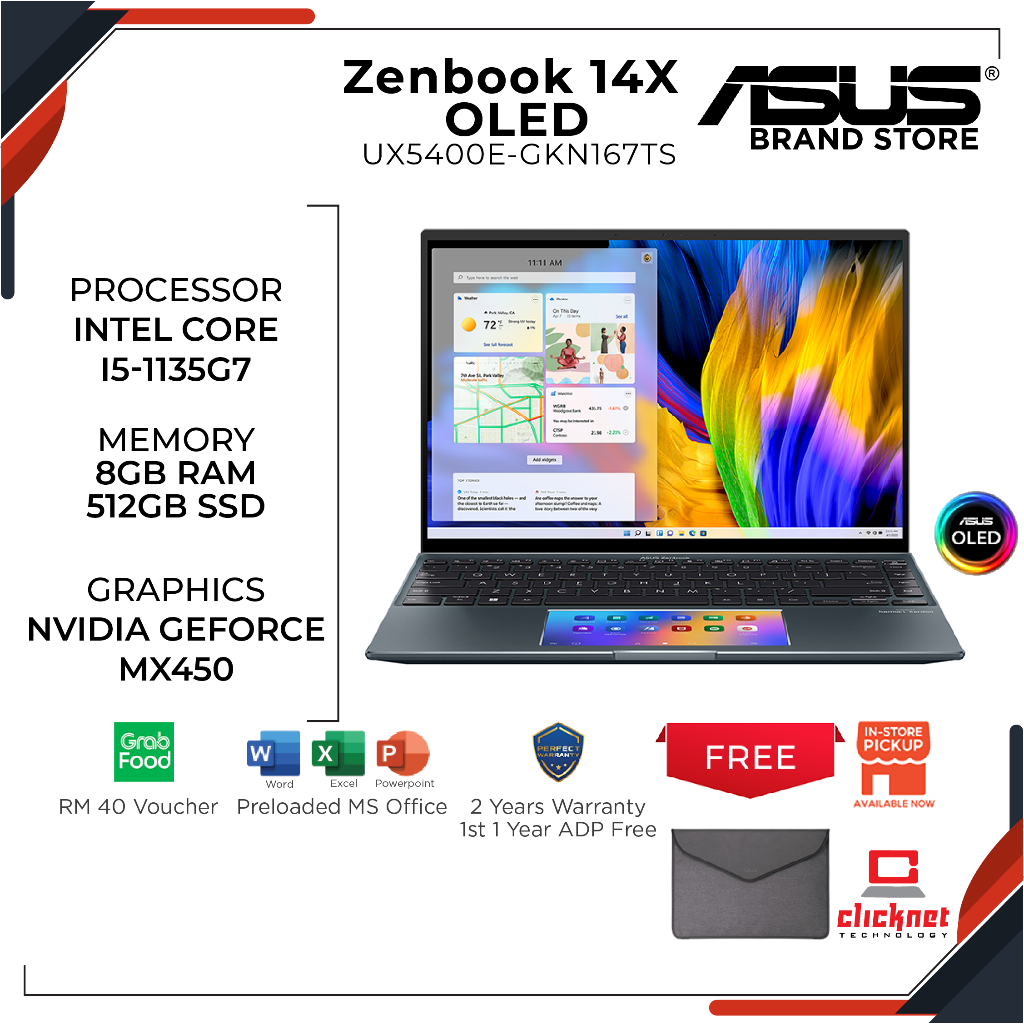 ASUS ZENBOOK UX5400E-GKN167TS (I5-1135G7, 8GB, 512GB SSD, MX450_2GB, 14 ...
