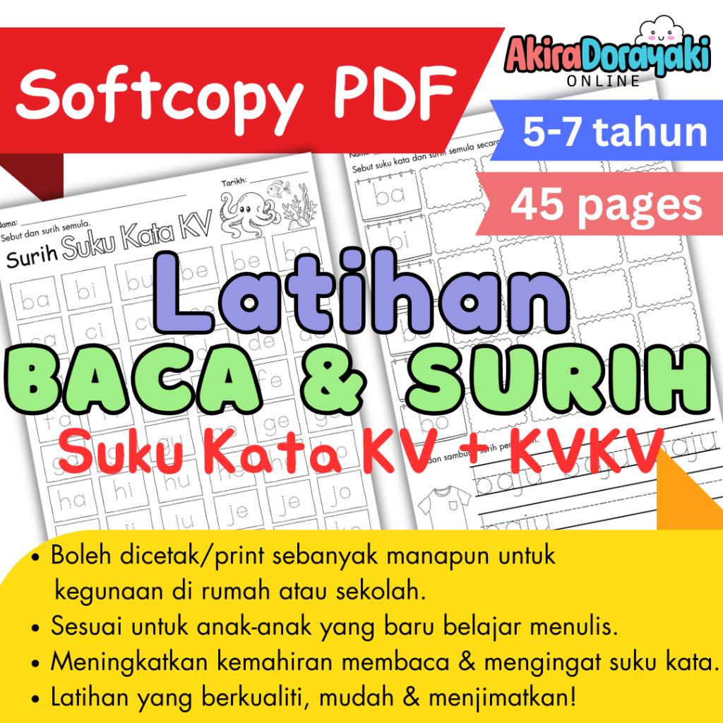 08 PDF [softcopy] Latihan Baca dan Surih Suku Kata KV+KVKV Lembaran ...