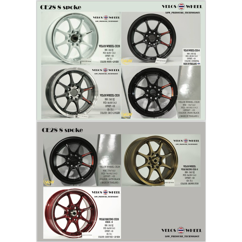 CE28 8 SPOKE BY VELOS WHEELS CAST ALLOY RIM 15 INCH MADE IN THAILAND ...